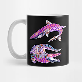 shark and alligator ecopop art tiburon and cocodrilo Mug